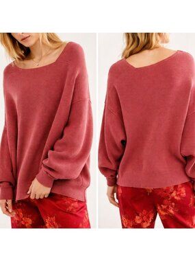 Free People Slouchy Ribbed Knit Oversized Ottoman Marsala Sweater Medium